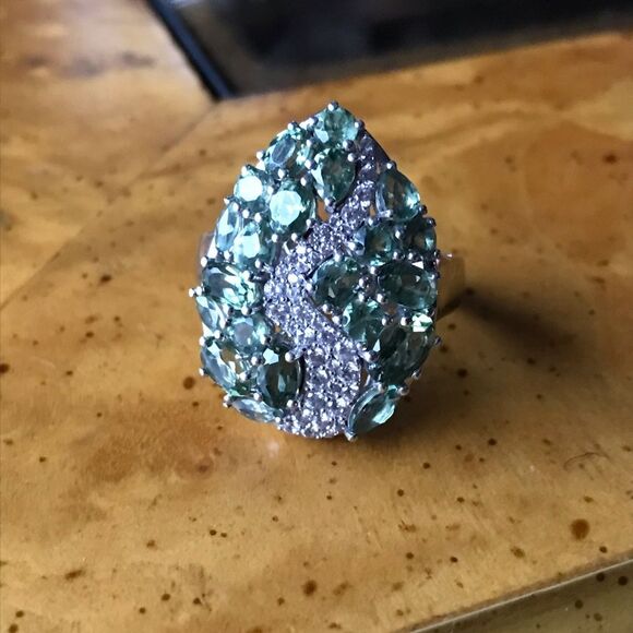 Natural Green Apatite Sterling Silver Artistic Ring Size 5 - Picture 8 of 8